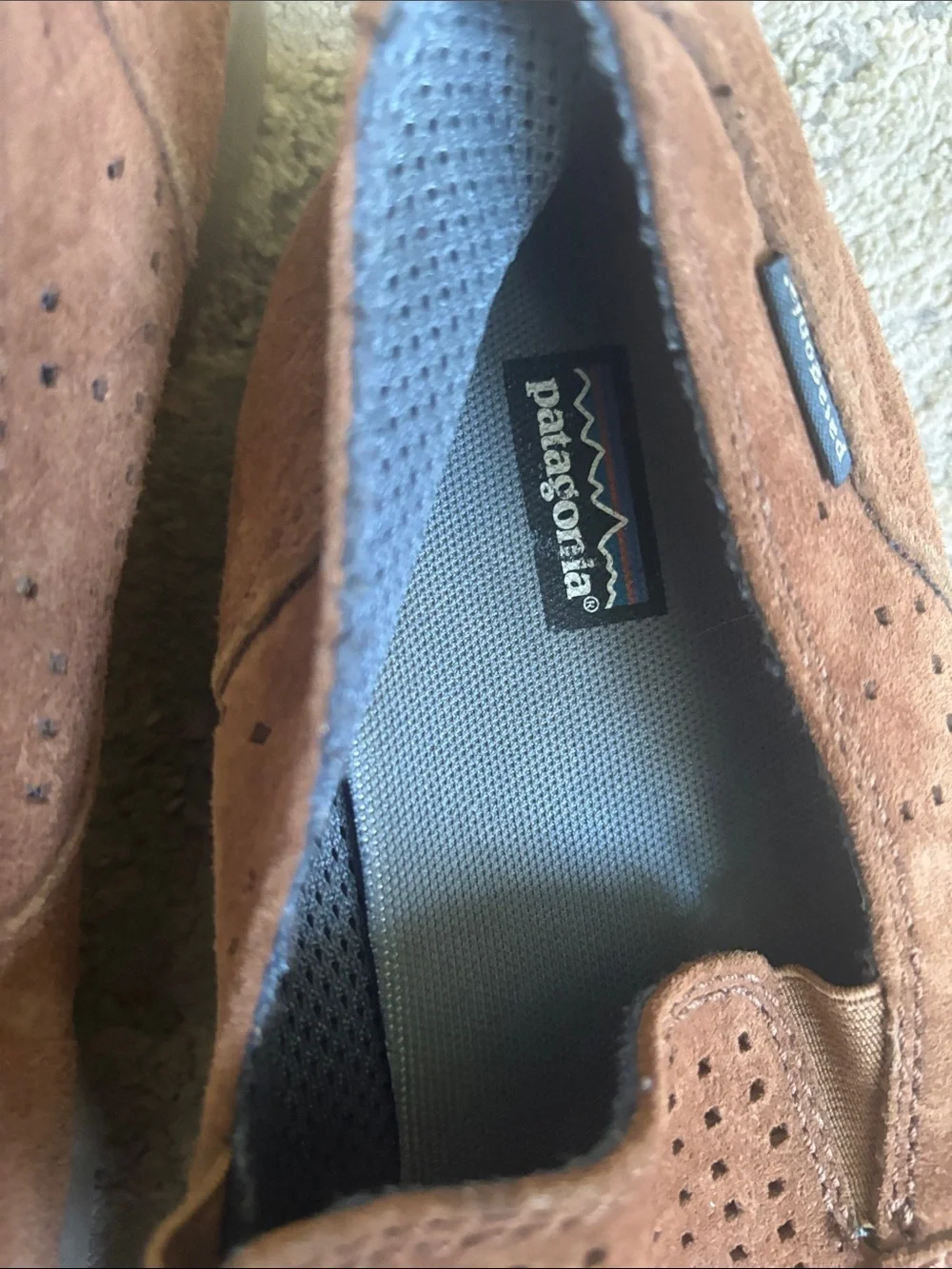 Patagonia Men’s Tan Perforated Suede Slip-On Loafers